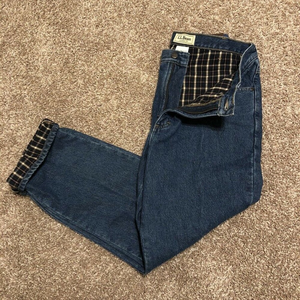 LL Bean Plaid Flannel Lined Jeans 34x30 Men's Classic Fit